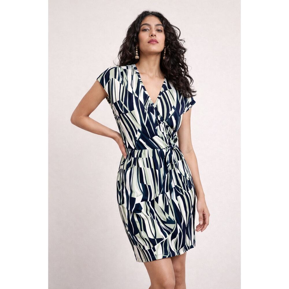 Banana Republic Abstract Print Wrap Blue Green White Dress Small